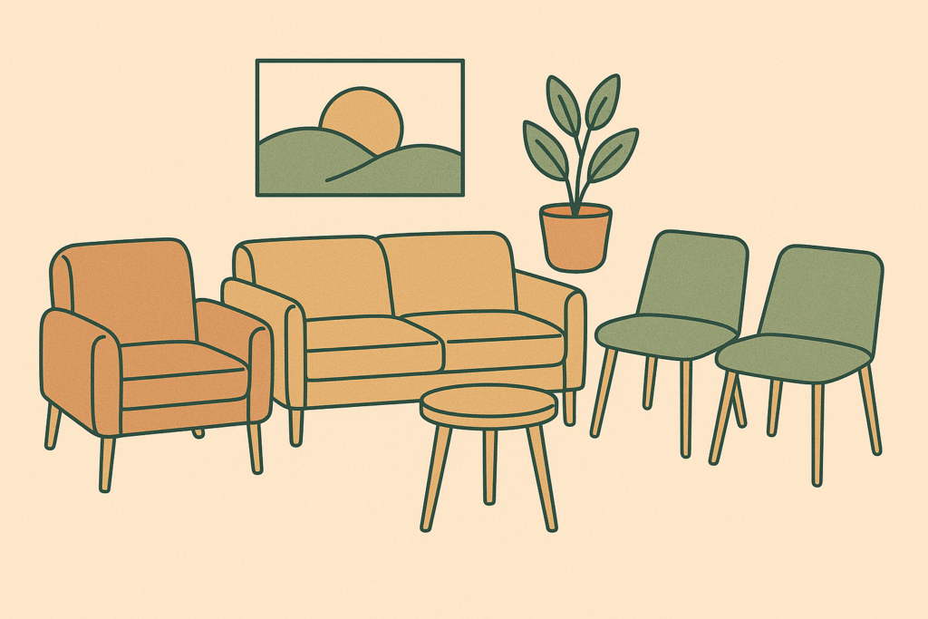 a modern, inviting waiting room designed with human-centered principles.